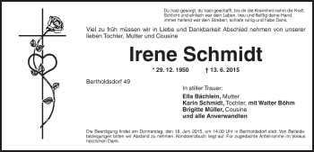 Traueranzeige von Irene Schmidt von Ansbach