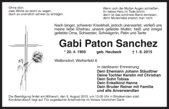 Traueranzeige von Gabi Paton Sanchez von Ansbach