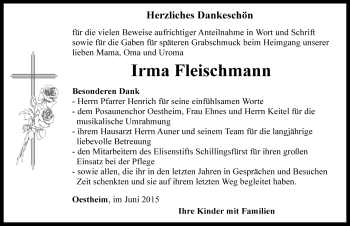 Traueranzeige von Irma Fleischmann von Rothenburg