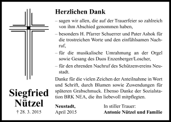 Traueranzeige von Siegfried Nützel von Neustadt/ Scheinfeld/ Uffenheim