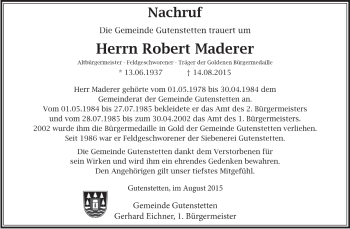 Traueranzeige von Robert Maderer von Neustadt/ Scheinfeld/ Uffenheim