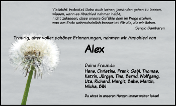 Traueranzeige von Alex  von Dinkelsbühl/ Feuchtwangen