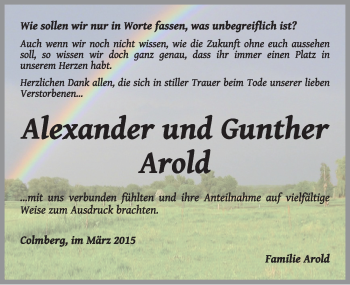 Traueranzeige von Alexander und Gunther Arold von Rothenburg