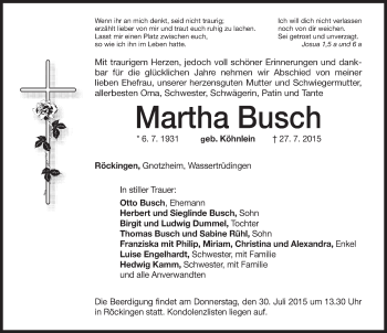 Traueranzeige von Martha Busch von Dinkelsbühl/ Feuchtwangen