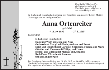 Traueranzeige von Anna Ortenreiter von Dinkelsbühl/ Feuchtwangen