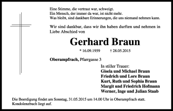 Traueranzeige von Gerhard Braun von Dinkelsbühl/ Feuchtwangen