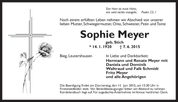 Traueranzeige von Sophie Meyer von Ansbach