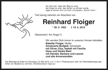 Traueranzeige von Reinhard Floiger von Ansbach