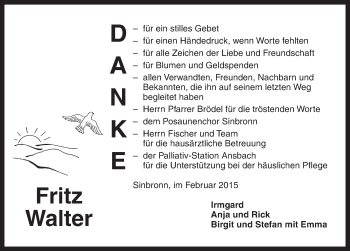 Traueranzeige von Fritz Walter von Dinkelsbühl/ Feuchtwangen