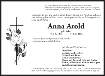 Traueranzeige von Anna Arold von Ansbach