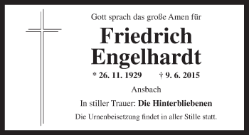 Traueranzeige von Friedrich Engelhard von Ansbach