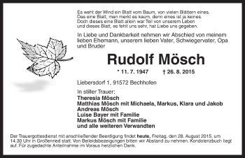 Traueranzeige von Rudolf Mösch von Dinkelsbühl/ Feuchtwangen