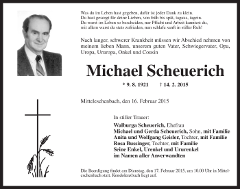 Traueranzeige von Michael Scheuerich von Ansbach