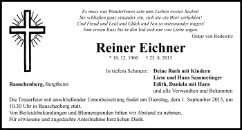 Traueranzeige von Reiner Eichner von Neustadt/ Scheinfeld/ Uffenheim