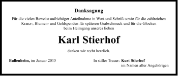 Traueranzeige von Karl Stierhof von Fränkische Landeszeitung