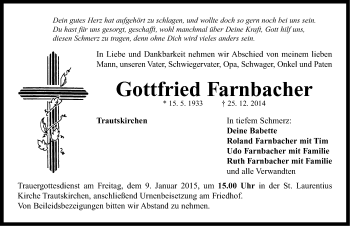 Traueranzeige von Gottfried Farnbacher von Neustadt/ Scheinfeld/ Uffenheim
