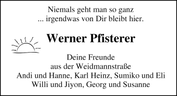 Traueranzeige von Werner Pfisterer von Rothenburg