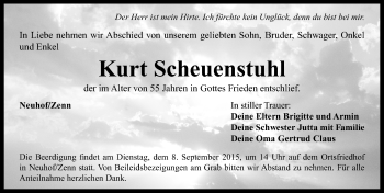 Traueranzeige von Kurt Scheuenstuhl von Neustadt/ Scheinfeld/ Uffenheim