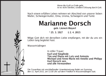 Traueranzeige von Marianne Dorsch von Dinkelsbühl/ Feuchtwangen