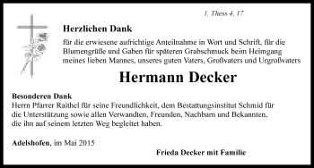 Traueranzeige von Hermann Decker von Rothenburg