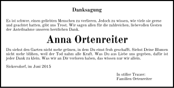 Traueranzeige von Anna Ortenreiter von Ansbach