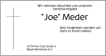 Traueranzeige von Joe Meder von Ansbach