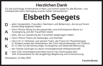 Traueranzeige von Elsbeth Seegets von Ansbach