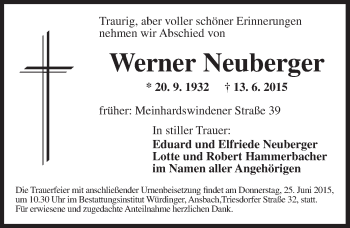 Traueranzeige von Werner Neuberger von Ansbach