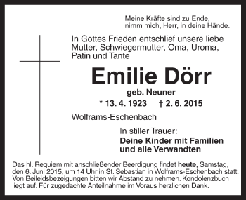 Traueranzeige von Emilie Dörr von Ansbach