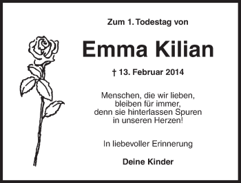 Traueranzeige von Emma Kilian von Dinkelsbühl/ Feuchtwangen