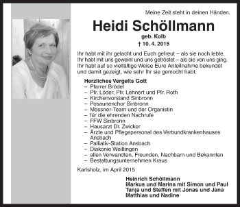 Traueranzeige von Heidi Schöllmann von Dinkelsbühl/ Feuchtwangen