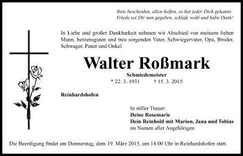 Traueranzeige von Walter Roßmark von Neustadt/ Scheinfeld/ Uffenheim