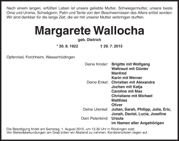 Traueranzeige von Margarete Wallocha von Dinkelsbühl/ Feuchtwangen