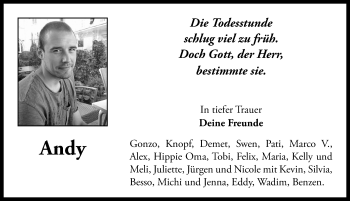 Traueranzeige von Andy  von Neustadt/ Scheinfeld/ Uffenheim