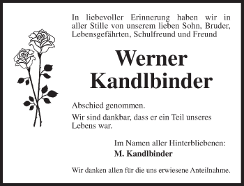 Traueranzeige von Werner Kandlbinder von Ansbach