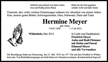 Traueranzeige von Hermine Meyer von Rothenburg
