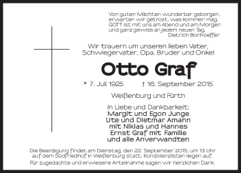 Traueranzeige von Otto Graf von Dinkelsbühl/ Feuchtwangen