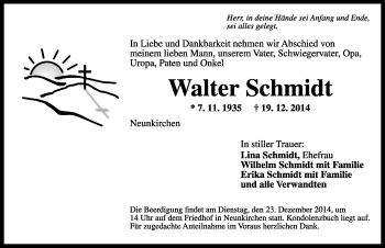 Traueranzeige von Walter Schmidt von Fränkische Landeszeitung