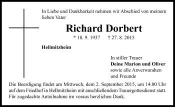 Traueranzeige von Richard Dorbert von Neustadt/ Scheinfeld/ Uffenheim