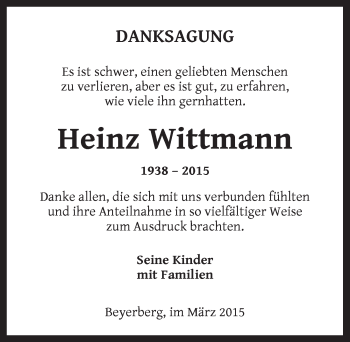 Traueranzeige von Heinz Wittmann von Dinkelsbühl/ Feuchtwangen