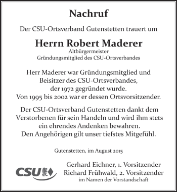 Traueranzeige von Robert Maderer von Neustadt/ Scheinfeld/ Uffenheim