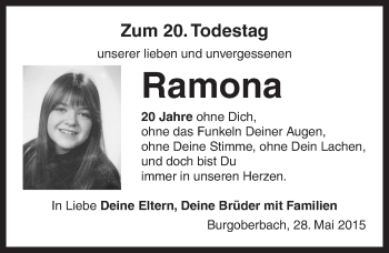 Traueranzeige von Ramona  von Ansbach