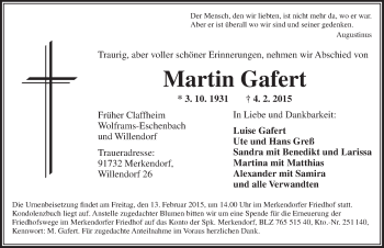 Traueranzeige von Martin Gafert von Ansbach