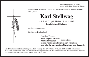 Traueranzeige von Karl Stellwag von Ansbach