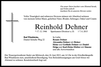 Traueranzeige von Reinhold Dehner von Rothenburg