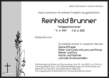 Traueranzeige von Reinhold Brunner von Dinkelsbühl/ Feuchtwangen