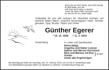 Traueranzeige von Günther Egerer von Ansbach