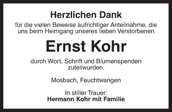 Traueranzeige von Ernst Kohr von Dinkelsbühl/ Feuchtwangen