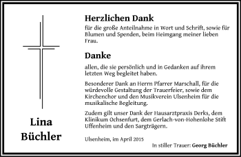 Traueranzeige von Lina Büchler von Neustadt/ Scheinfeld/ Uffenheim