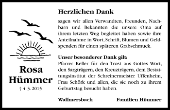 Traueranzeige von Rosa Hümmer von Neustadt/ Scheinfeld/ Uffenheim